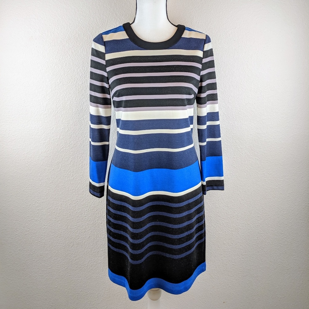 Eliza J Striped Shift Dress Black / Blue
